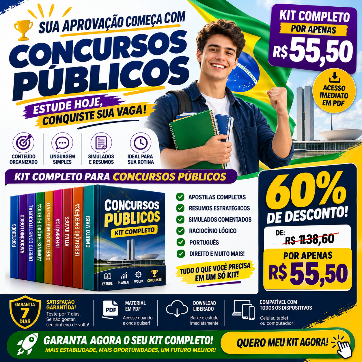 Arte do Super Kit Concursos Públicos: kit completo com apostilas, simulados, raciocínio lógico e muito mais em PDF